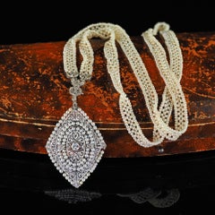 Antique Edwardian Platinum Natural Seed Pearl Diamond Filigree Pendant Necklace
