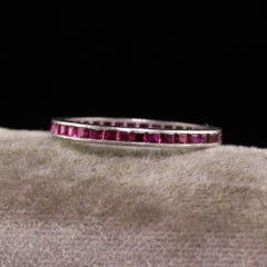 Antique Art Deco Platinum Square Cut Ruby Eternity Band - Size 5 1/2