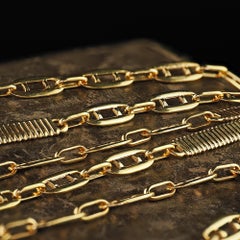 Vintage Estate 18K Yellow Gold Bar Mariner Textured Necklace Chain - 40 inches