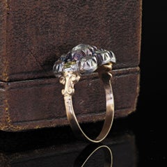 Antique Georgian 14K Yellow Gold and Silver Rose Cut Diamond Collet Set Ring