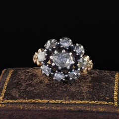 Antique Georgian 14K Yellow Gold and Silver Rose Cut Diamond Collet Set Ring
