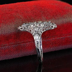Antique Art Deco 14K White Gold Old Euro Diamond Filigree Shield Ring