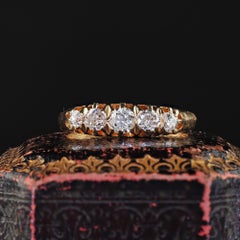 Antique Victorian Swedish 18K Yellow Gold Old Cut Diamond Five Stone Ring