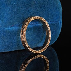 Antique Art Deco 14K Yellow Gold Engraved Wedding Band Ring - Size 6