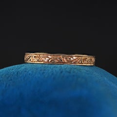 Antique Art Deco 14K Yellow Gold Engraved Wedding Band Ring - Size 6