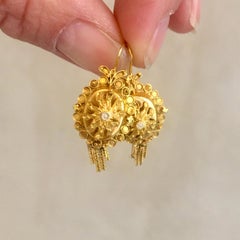Antique Dutch 14 Karat Gold Brooch and Earrings Set, 19th Century