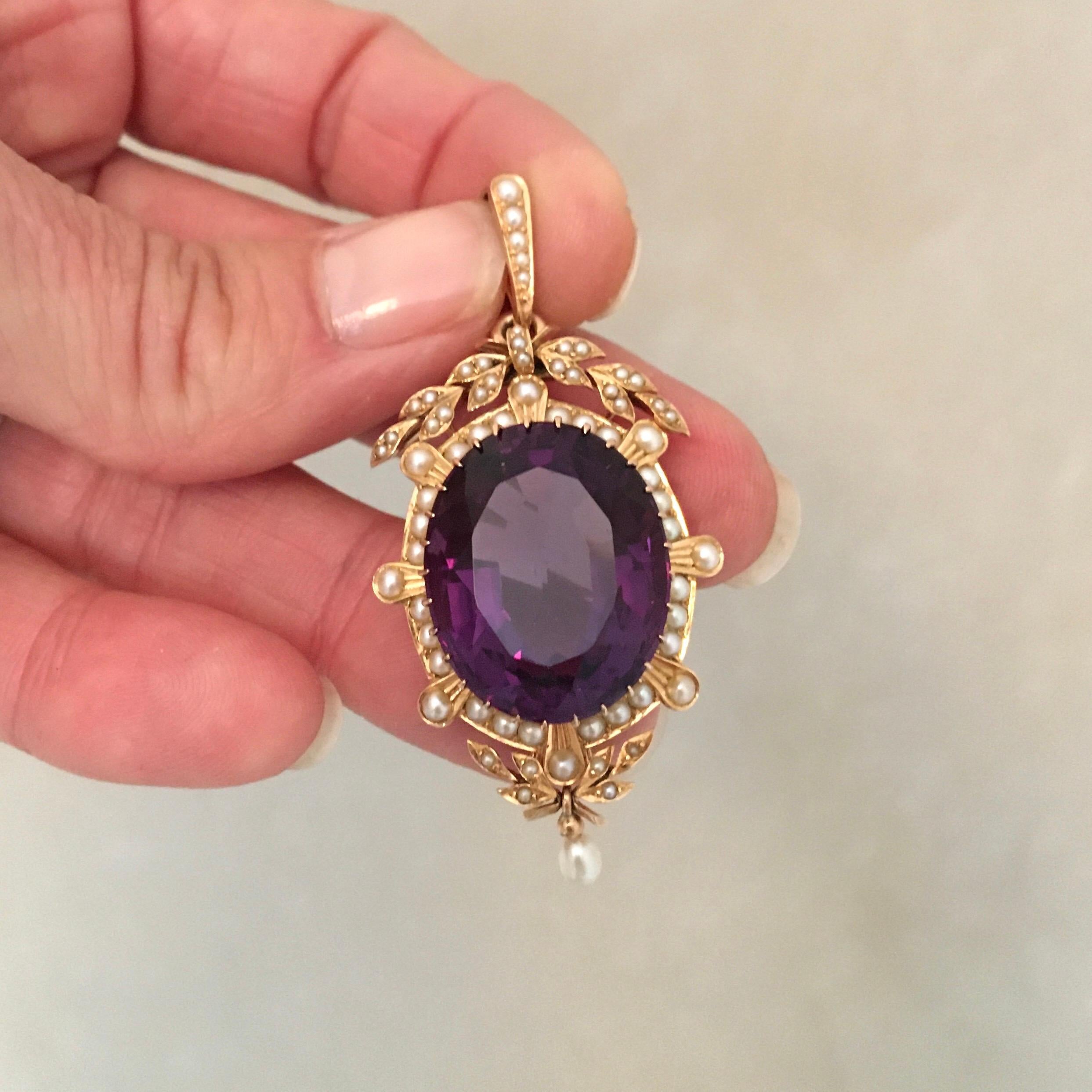 Amethyst and Pearls 14K Gold Pendant 2