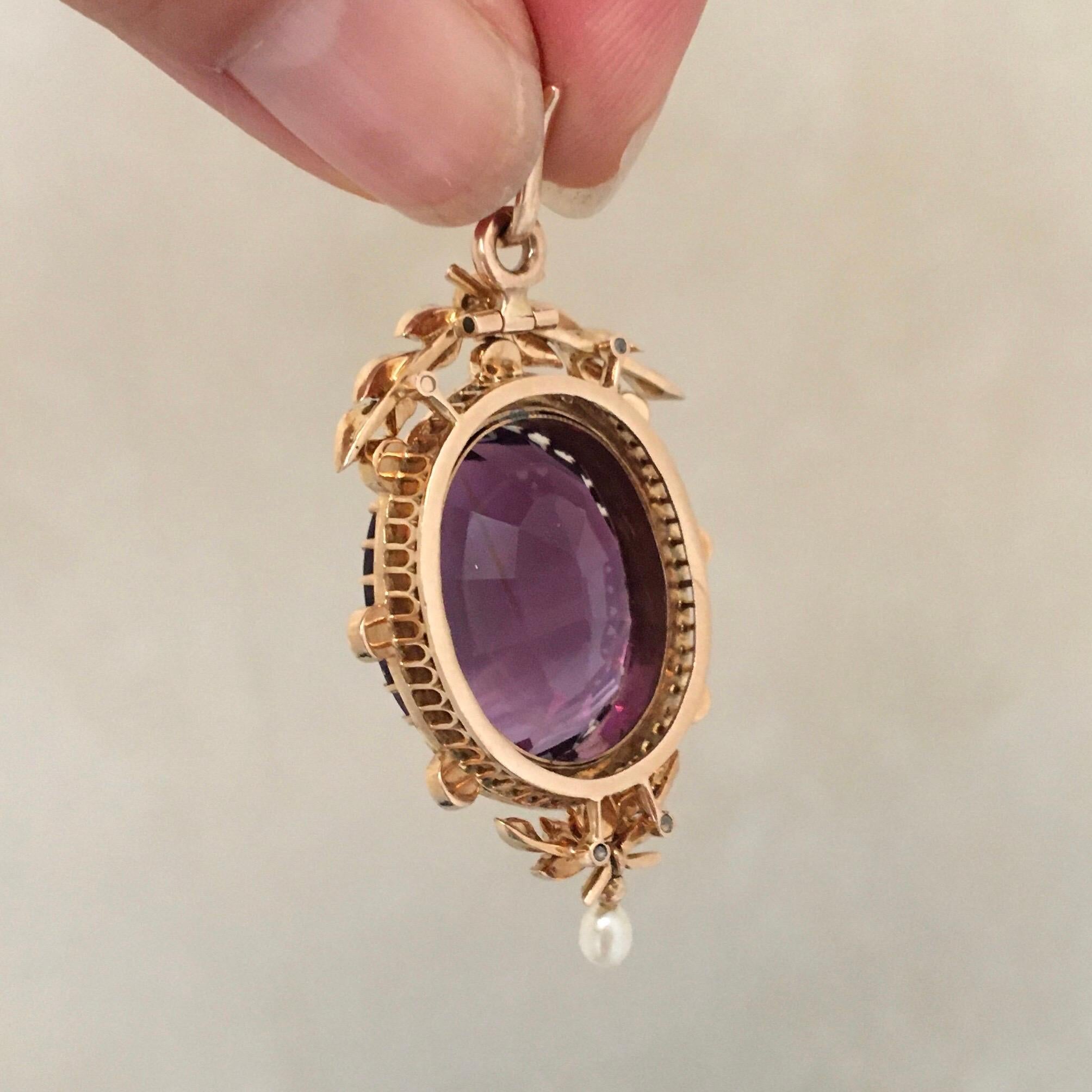 Amethyst and Pearls 14K Gold Pendant 6