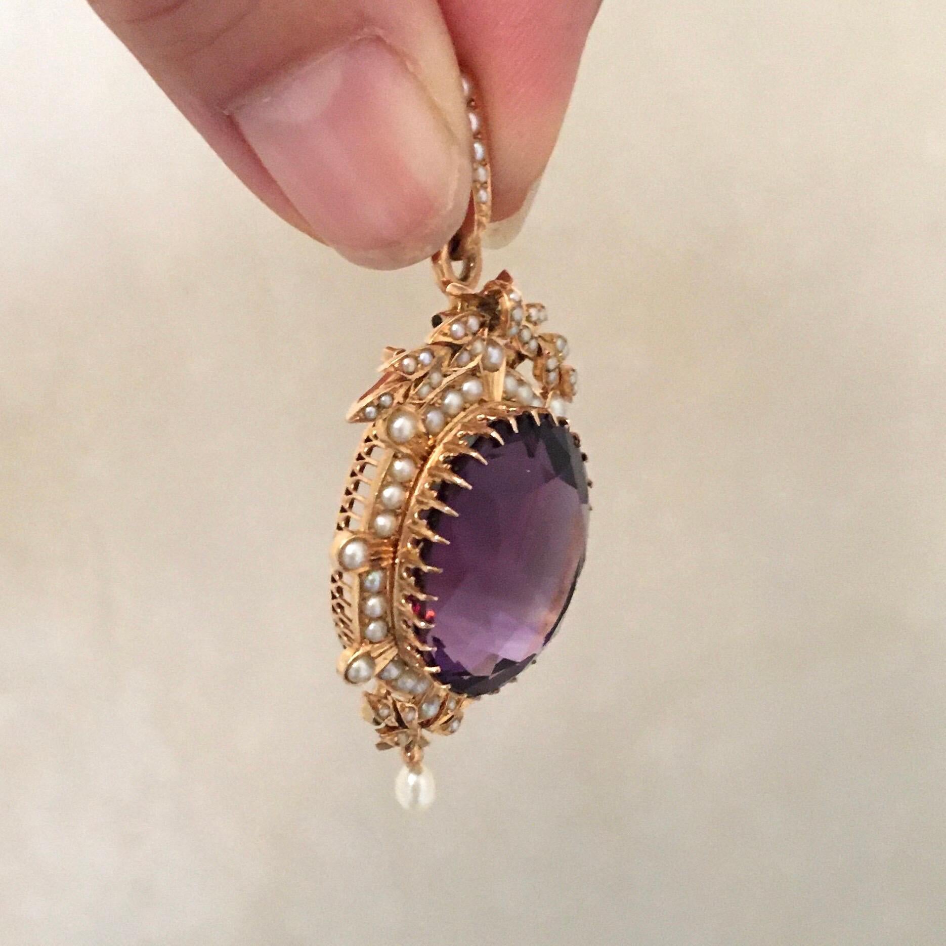 Amethyst and Pearls 14K Gold Pendant 4