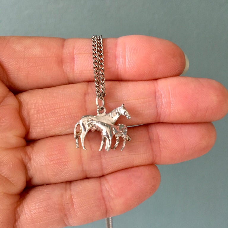 Sterling Silver Necklace Silver Pendant Enameled Pendant Horse Pendant