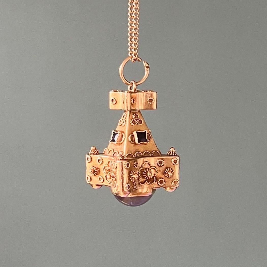 Round Cut Vintage Venetian Etruscan Revival Moonstone 18K Gold Pendant For Sale