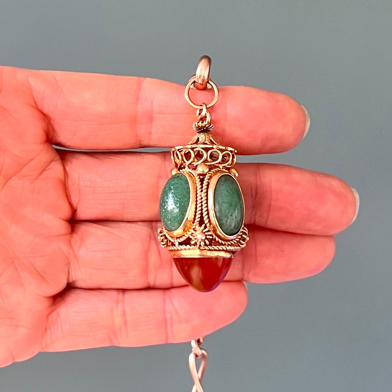 Venetian Revival 18K Gold Amazonite and Carnelian Pendant In Good Condition For Sale In Rotterdam, NL