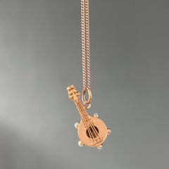 Vintage Mandoline Guitar Turquoise and 18K Gold Charm Pendant