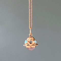 Vintage 18K Gold Turquoise and Moonstone Charm Pendant