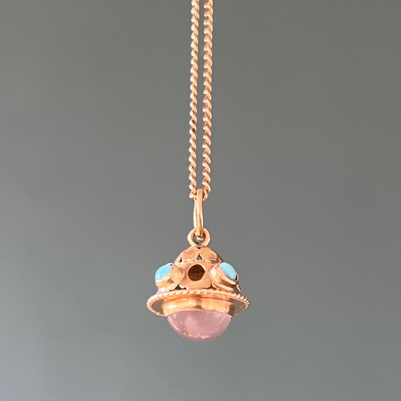 Cabochon Vintage 18K Gold Turquoise and Moonstone Charm Pendant For Sale