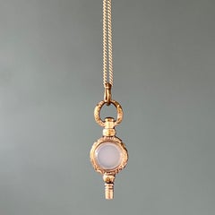 Georgian 9K Gold Chased White Agate Watch Key Fob Pendant
