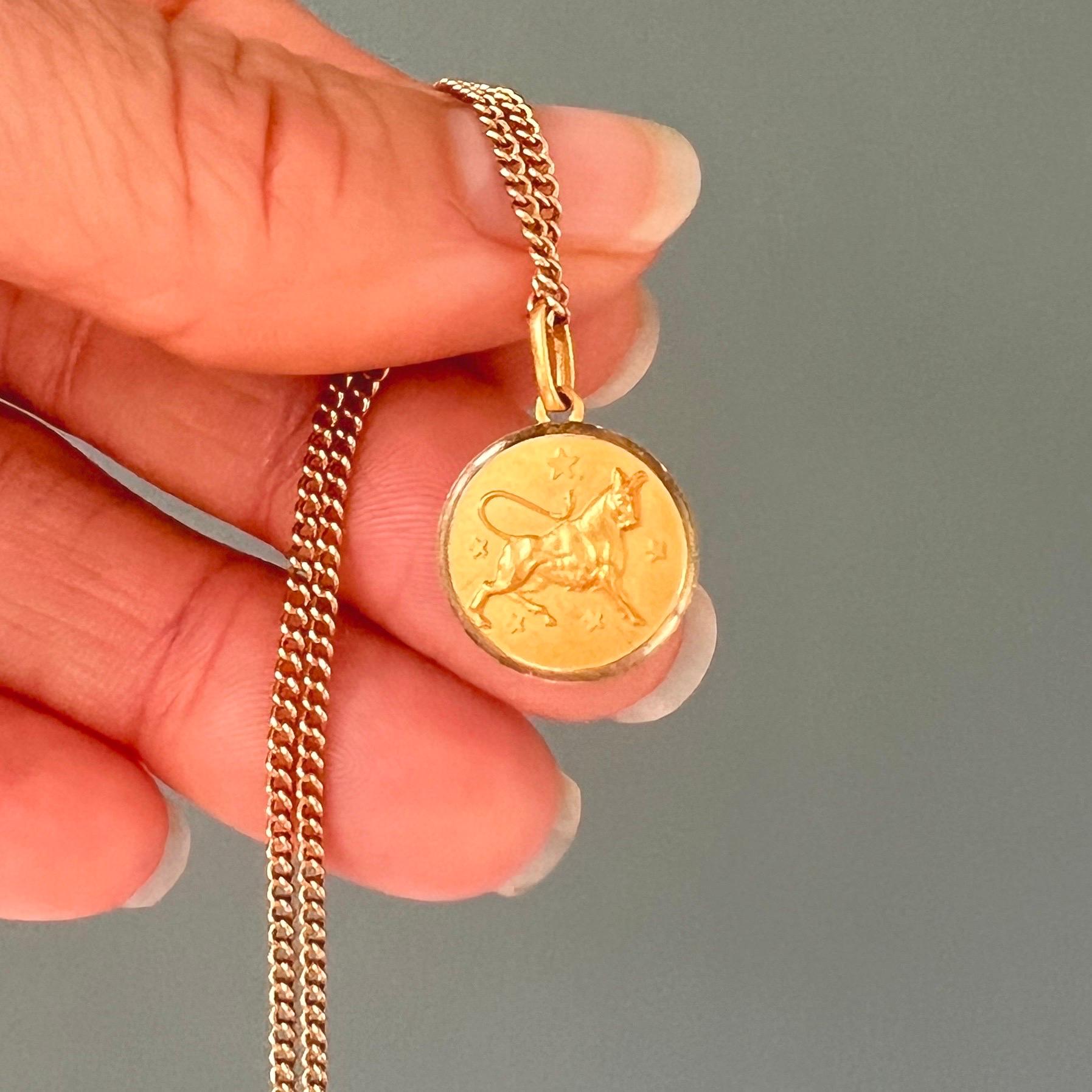 Women's or Men's Zodiac Taurus 18 Karat Yellow Gold Charm Pendant For Sale