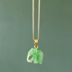 Vintage Carved Jade Elephant 14K Gold Animal Charm Pendant