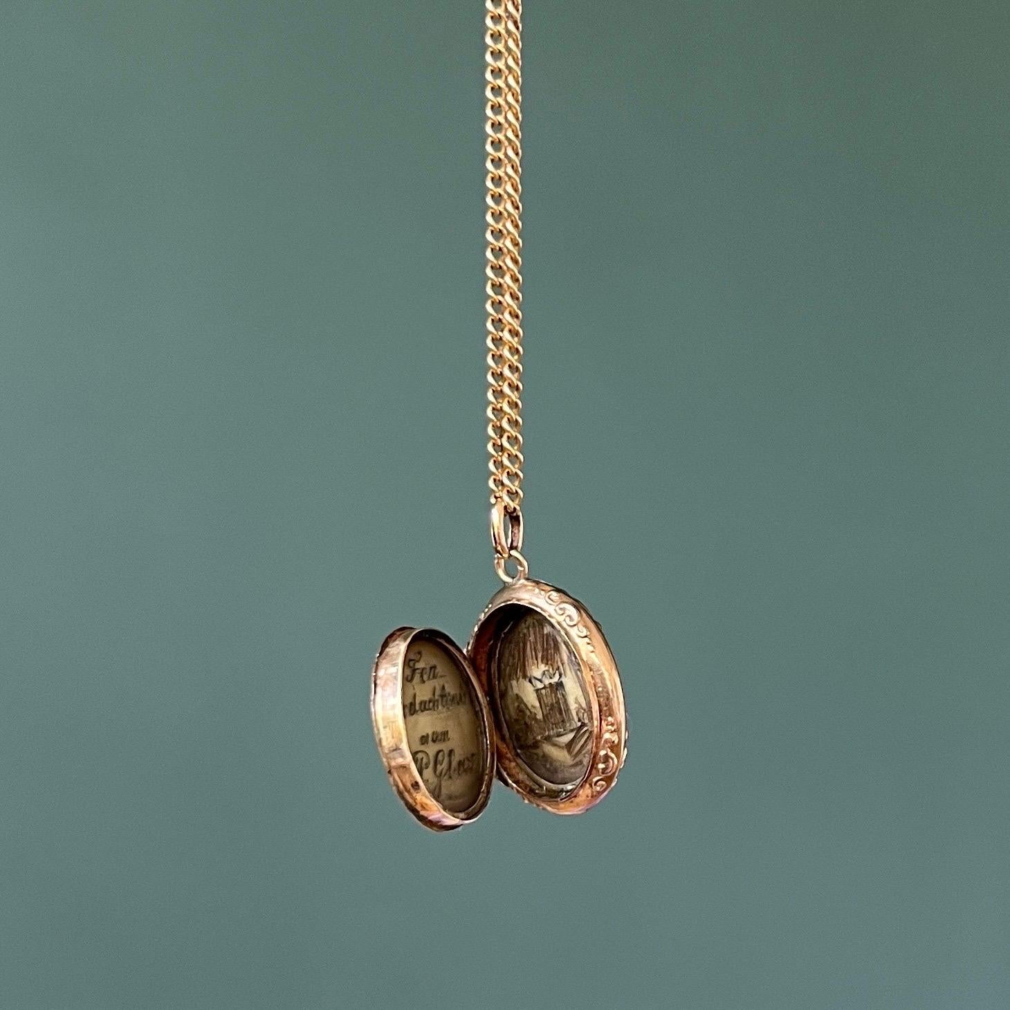 Pendentif de deuil en or 14 carats antique Bon état - En vente à Rotterdam, NL