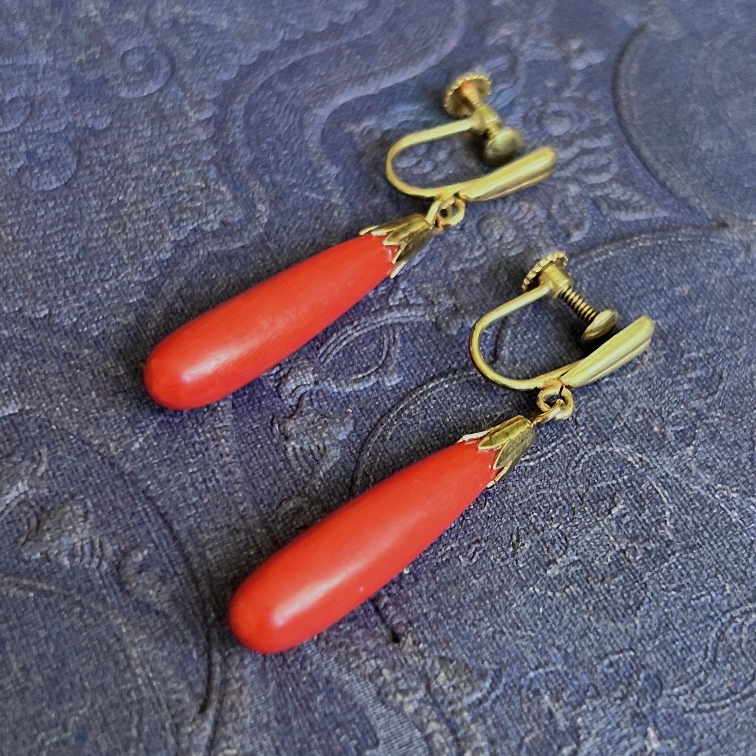 red coral earrings 14k gold