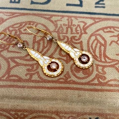 White Enamel and Brilliant Cut Diamond Space Rocket 14K Gold Earrings