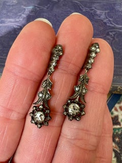 Antike Diamant- und 14K Gold-Silber-Ohrringe mit Ohrhänger