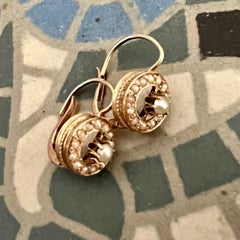 Antique 14 Karat Yellow Gold Seed Pearl Round Drop Earrings