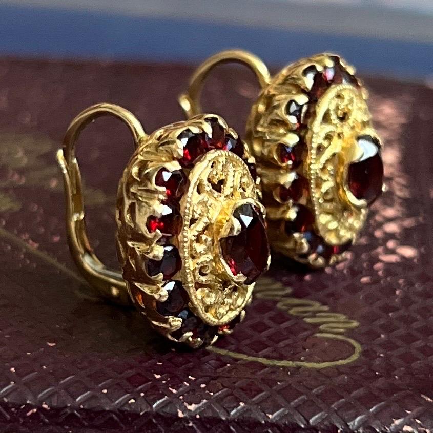 garnet leverback earrings