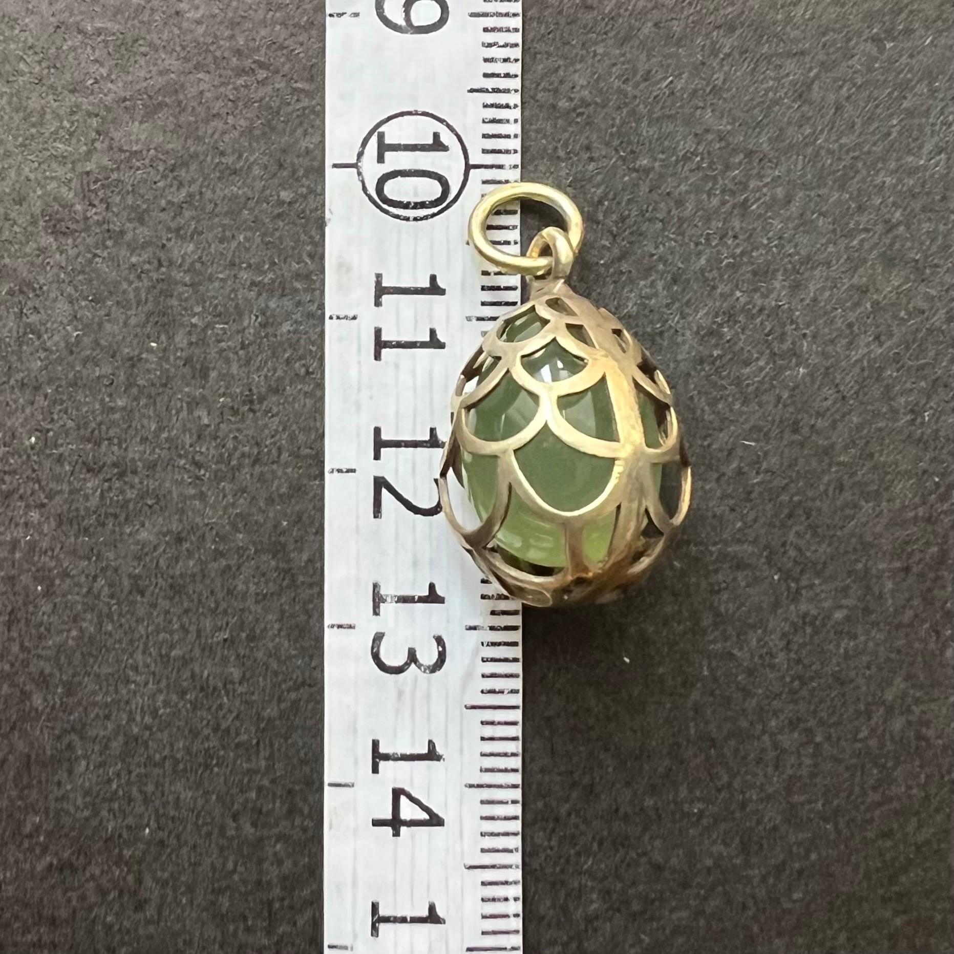 Vintage Jade Egg Pendant Caged in Silver Gilt Frame For Sale 4