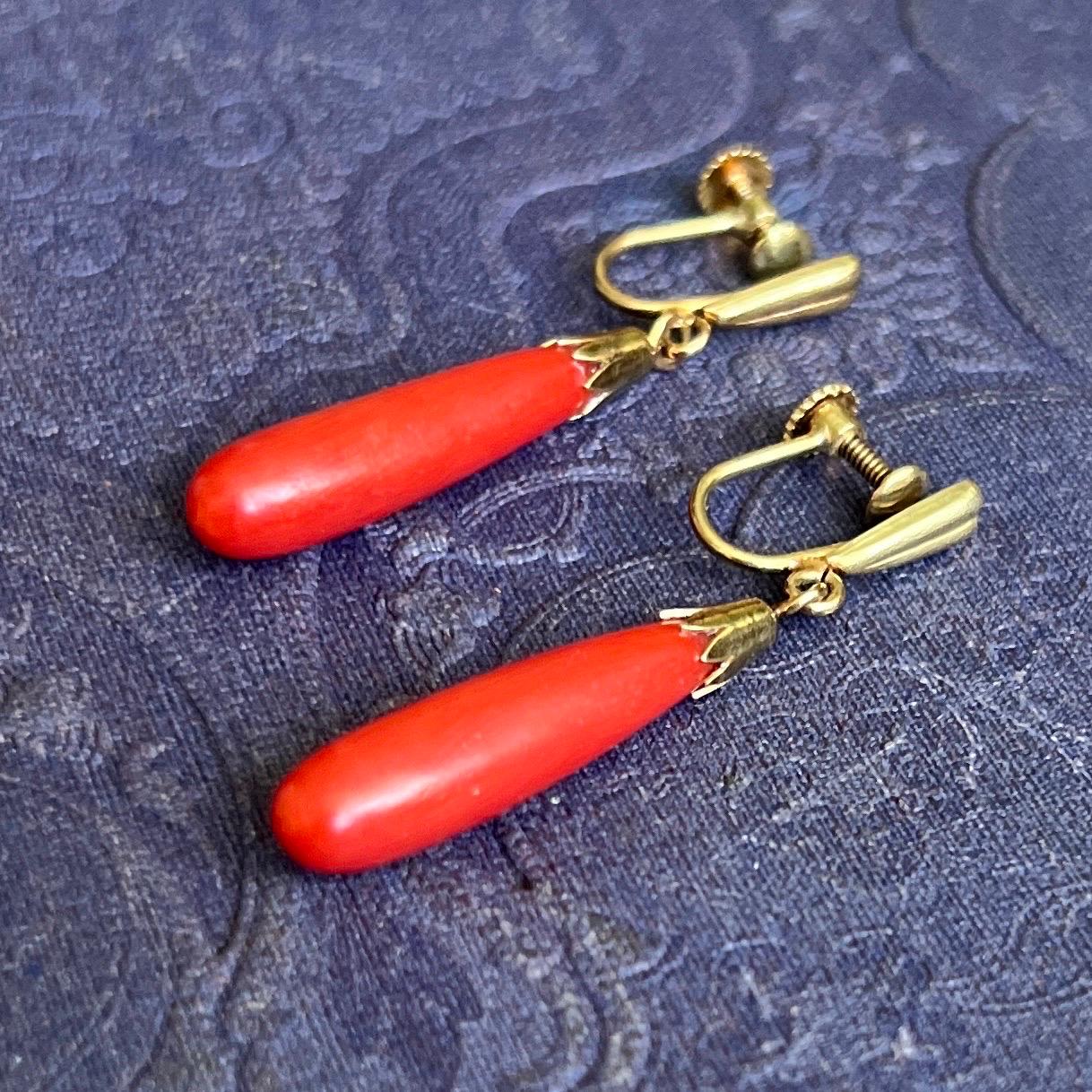 pendientes coral rojo antiguos