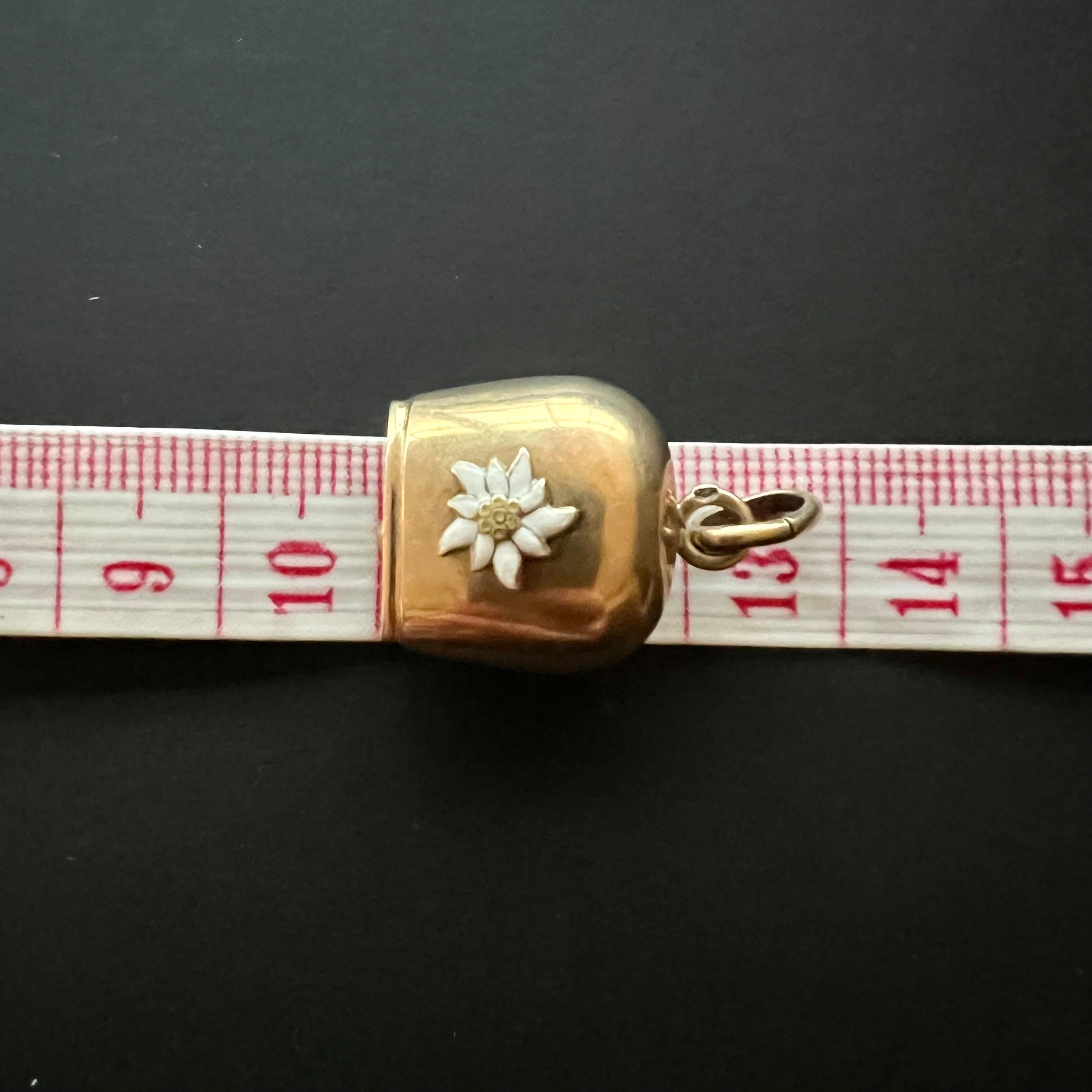 White Enameled Edelweiss Gold Cow Bell Charm Pendant 7