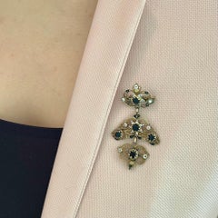 Antique Gilded Silver Enamel and Stone Filigree Brooch, 19th-Century