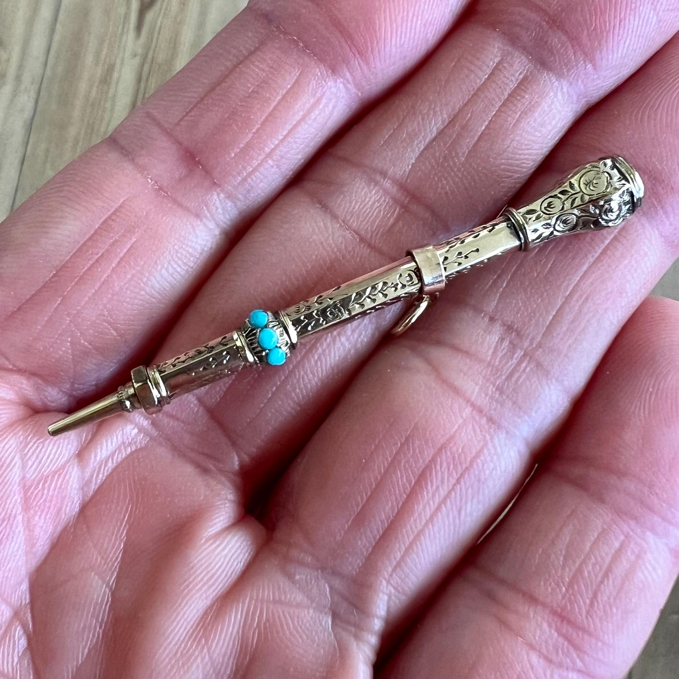 Türkis und Gold Antiker mechanischer Bleistift (Viktorianisch) im Angebot