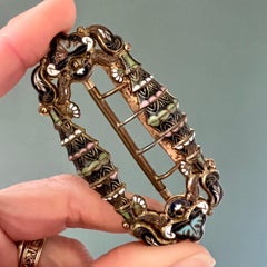 Art Nouveau Soft Pastel Colors and Black Enameled Papyrus Buckle