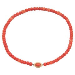 Retro 14K Gold Natural Red Coral Beaded Necklace