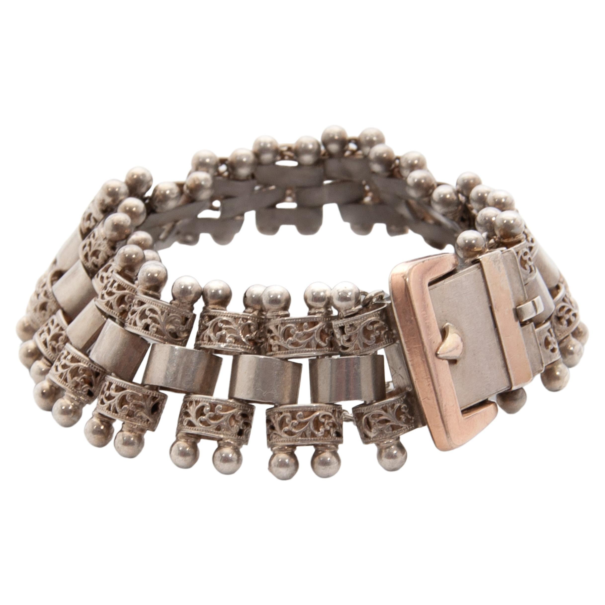 Antike viktorianische Silber vergoldet Rose Gold Schnalle Link Armband