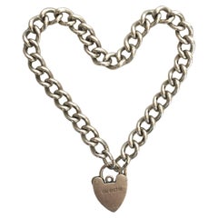 Retro Heart Padlock Silver Curb Charm Bracelet