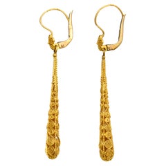 Boucles d'oreilles pendantes antiques en or jaune 14K filigrané