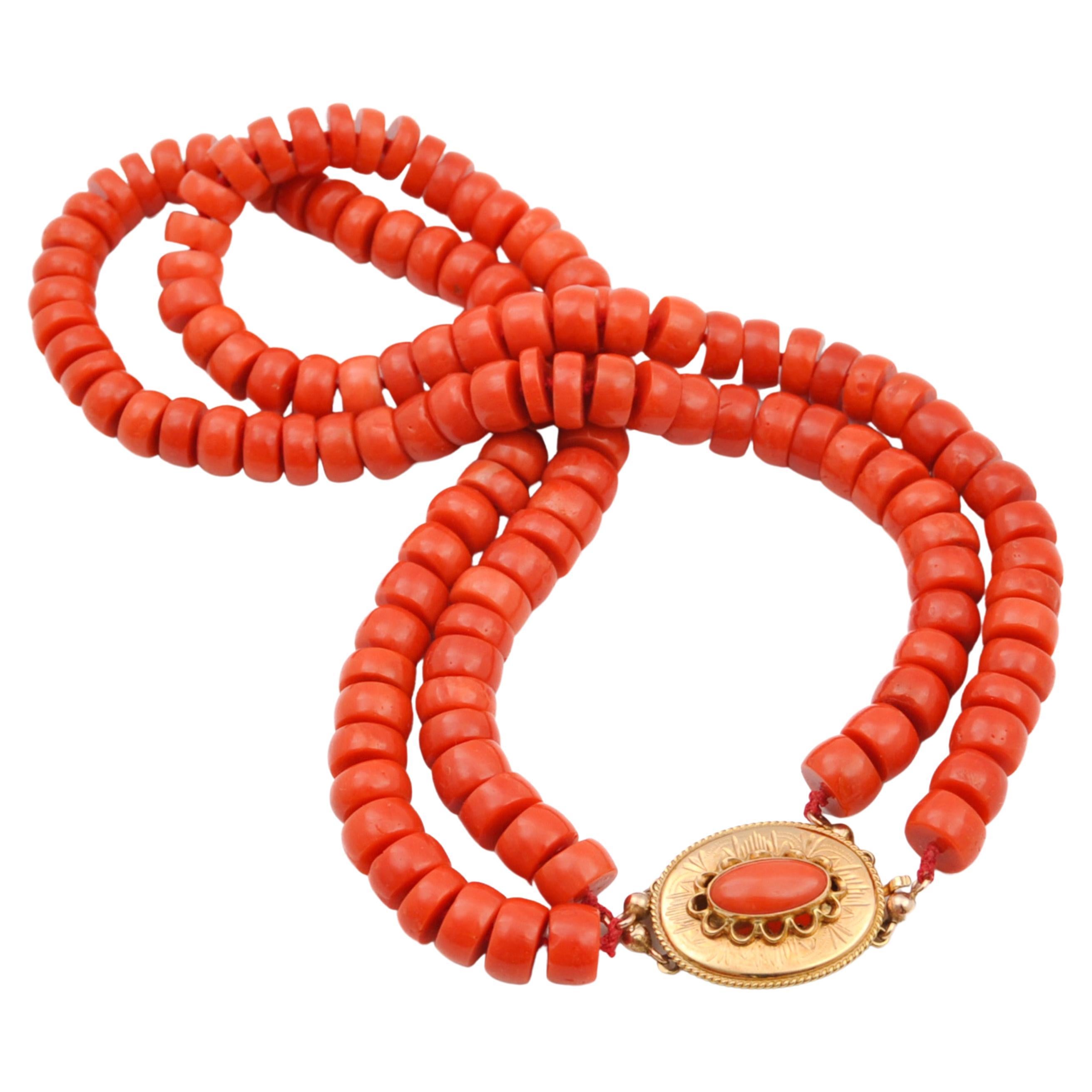 Natural Coral and 14K Gold Multi-Strand Beaded Necklace For Sale