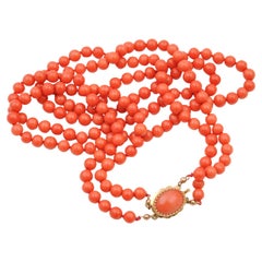 Antique Natural Coral Two-Strand 14K Gold Beaded Necklace