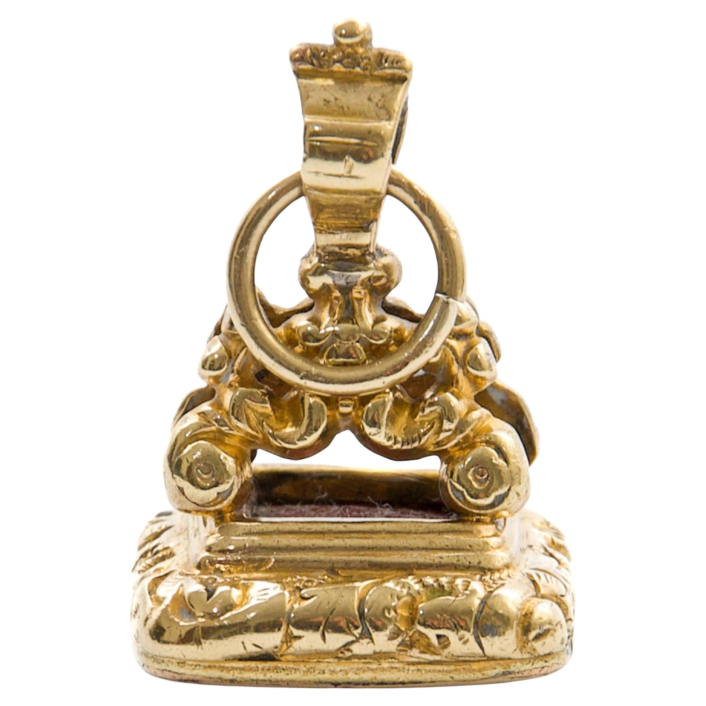 Colgante de leontina de cornalina con caja de oro georgiano antiguo