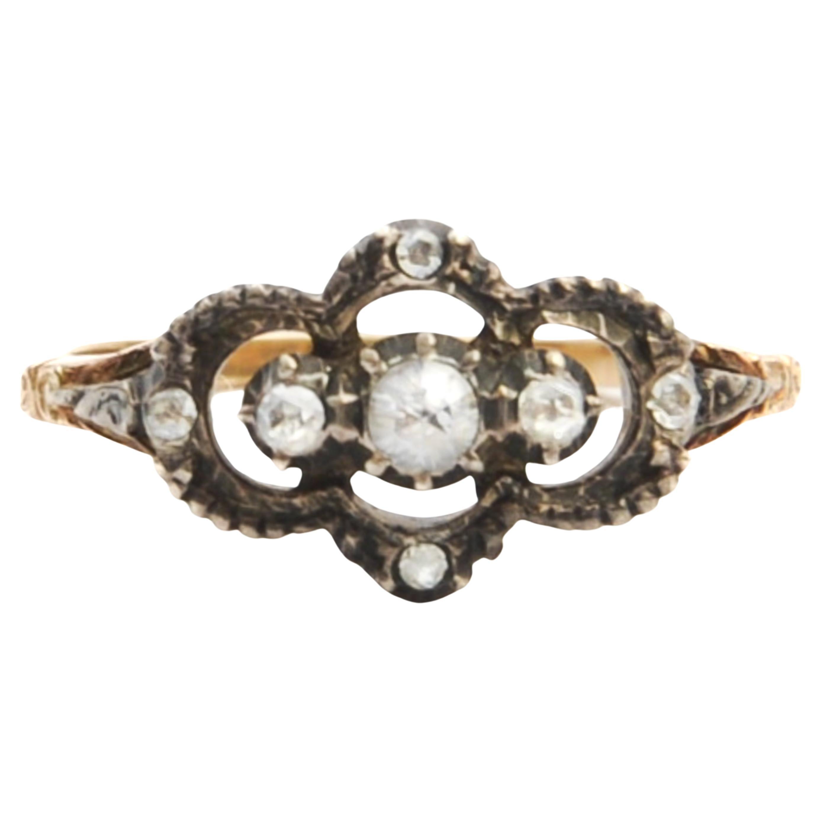 Antique Victorian Rose-Cut Diamond Silver and Gold Ring