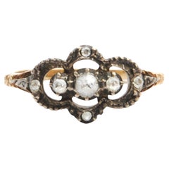 Antique Victorian Rose-Cut Diamond Silver and Gold Ring