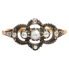 Antico anello vittoriano con diamante taglio rosa in argento e oro