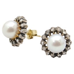Early 20th Century Rose Cut Diamonds and Cultured Pearl Stud Earrings