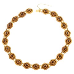 Antique Garnet and 14 Karat Gold Cannetille Link Necklace
