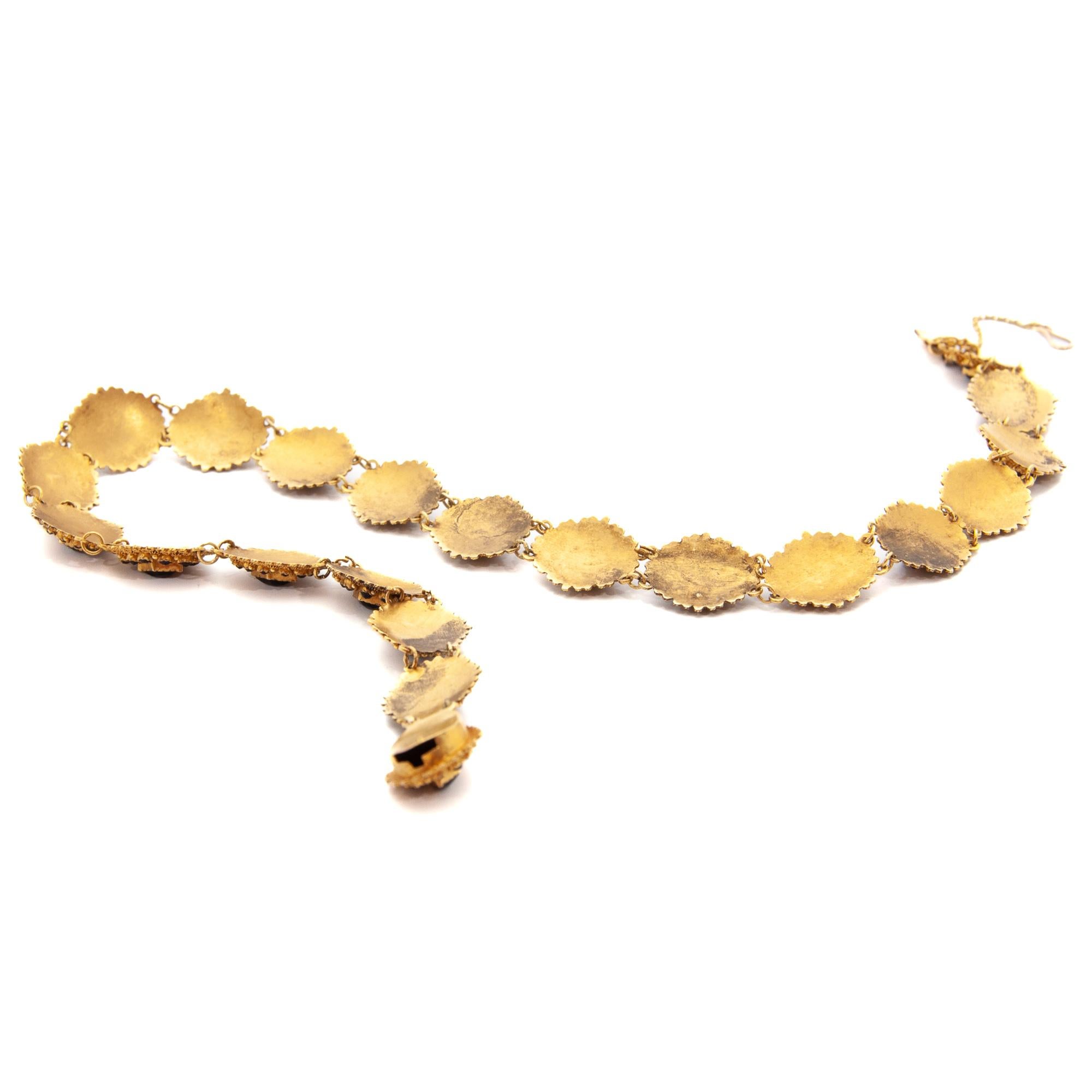 Women's Antique Garnet and 14 Karat Gold Cannetille Link Necklace