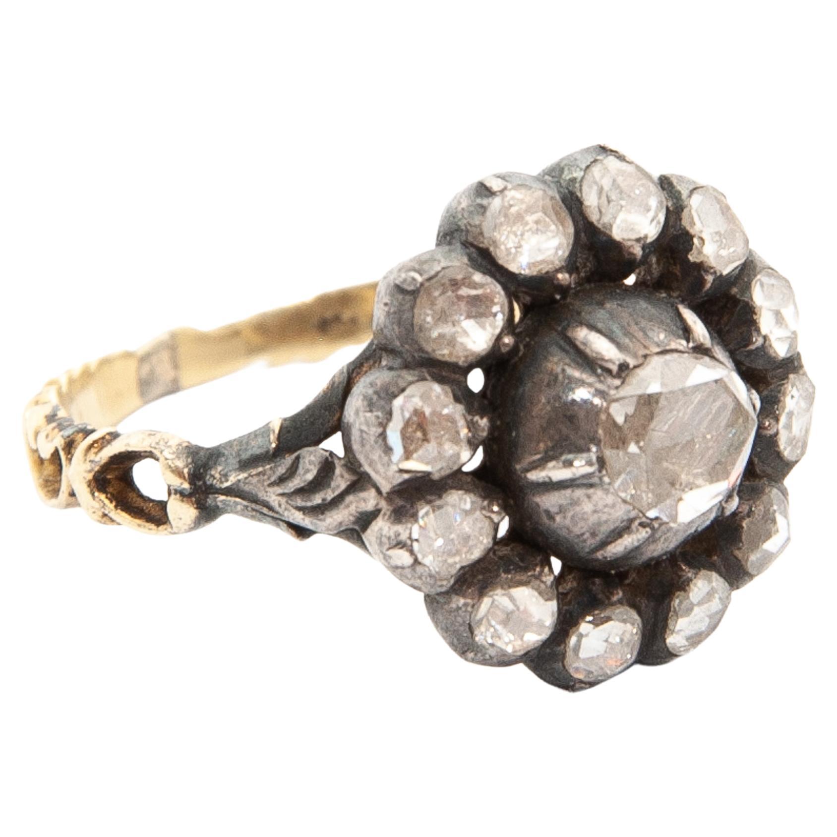 Vintage 14 Karat Gold and Silver Rose Cut Diamond Ring