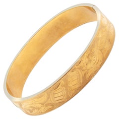 Vintage 14K Gold Floral Engraved Bangle Bracelet