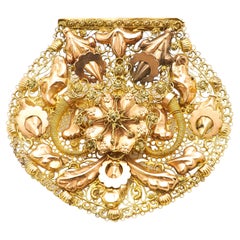 Victorian 14 Karat Gold Filigree Shield Brooch